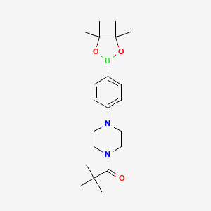 molecular formula C21H33BN2O3 B7956274 2,2-Dimethyl-1-[4-[4-(tetramethyl-1,3,2-dioxaborolan-2-yl)phenyl]piperazin-1-yl]propan-1-one 