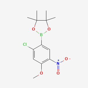 molecular formula C13H17BClNO5 B7956276 2-(2-Chloro-4-methoxy-5-nitrophenyl)-4,4,5,5-tetramethyl-1,3,2-dioxaborolane 