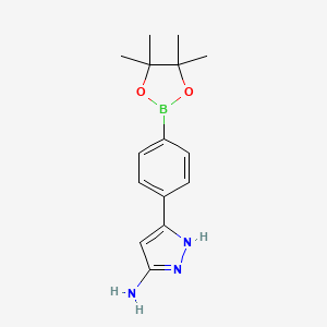 molecular formula C15H20BN3O2 B7956350 5-[4-(Tetramethyl-1,3,2-dioxaborolan-2-yl)phenyl]-1H-pyrazol-3-amine 