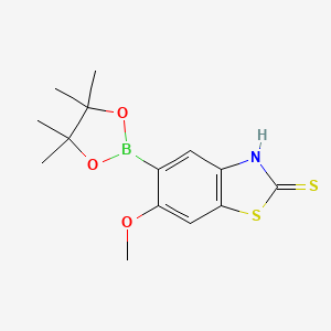 molecular formula C14H18BNO3S2 B7956386 6-Methoxy-5-(tetramethyl-1,3,2-dioxaborolan-2-yl)-1,3-benzothiazole-2-thiol 