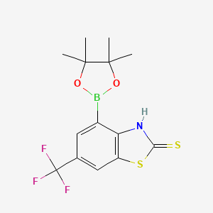 molecular formula C14H15BF3NO2S2 B7956389 4-(Tetramethyl-1,3,2-dioxaborolan-2-yl)-6-(trifluoromethyl)-1,3-benzothiazole-2-thiol 