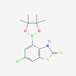 molecular formula C13H15BClNO2S2 B7956399 6-Chloro-4-(tetramethyl-1,3,2-dioxaborolan-2-yl)-1,3-benzothiazole-2-thiol 