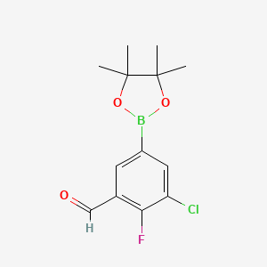 molecular formula C13H15BClFO3 B7956453 3-Chloro-2-fluoro-5-(tetramethyl-1,3,2-dioxaborolan-2-yl)benzaldehyde 