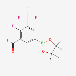molecular formula C14H15BF4O3 B7956455 2-Fluoro-5-(tetramethyl-1,3,2-dioxaborolan-2-yl)-3-(trifluoromethyl)benzaldehyde 
