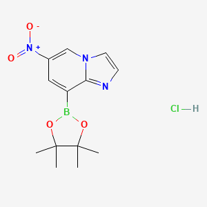 molecular formula C13H17BClN3O4 B7956604 6-Nitro-8-(tetramethyl-1,3,2-dioxaborolan-2-yl)imidazo[1,2-a]pyridine hydrochloride 
