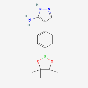 molecular formula C15H20BN3O2 B7956681 4-[4-(Tetramethyl-1,3,2-dioxaborolan-2-yl)phenyl]-2H-pyrazol-3-amine 