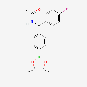 molecular formula C21H25BFNO3 B7957059 N-[(4-Fluorophenyl)[4-(tetramethyl-1,3,2-dioxaborolan-2-yl)phenyl]methyl]acetamide 