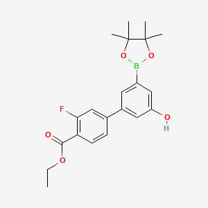 molecular formula C21H24BFO5 B7957107 Ethyl 2-fluoro-4-[3-hydroxy-5-(tetramethyl-1,3,2-dioxaborolan-2-yl)phenyl]benzoate 