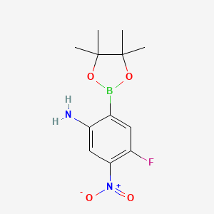 molecular formula C12H16BFN2O4 B7957345 4-Fluoro-5-nitro-2-(tetramethyl-1,3,2-dioxaborolan-2-yl)aniline 