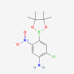 molecular formula C12H16BClN2O4 B7957347 2-Chloro-5-nitro-4-(tetramethyl-1,3,2-dioxaborolan-2-yl)aniline 