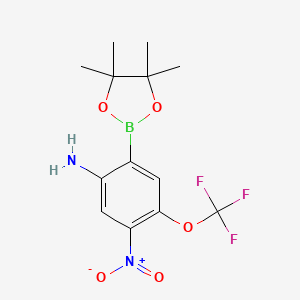 molecular formula C13H16BF3N2O5 B7957349 5-Nitro-2-(tetramethyl-1,3,2-dioxaborolan-2-yl)-4-(trifluoromethoxy)aniline 