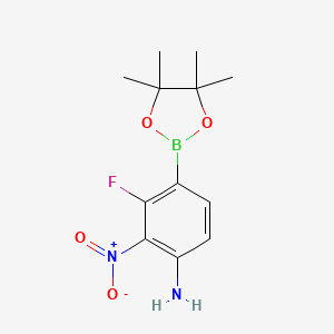 molecular formula C12H16BFN2O4 B7957392 3-Fluoro-2-nitro-4-(tetramethyl-1,3,2-dioxaborolan-2-yl)aniline 