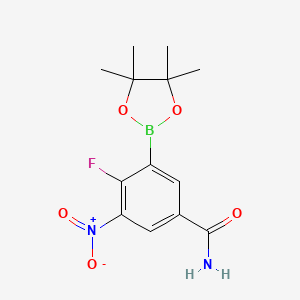 molecular formula C13H16BFN2O5 B7957412 4-Fluoro-3-nitro-5-(tetramethyl-1,3,2-dioxaborolan-2-yl)benzamide 