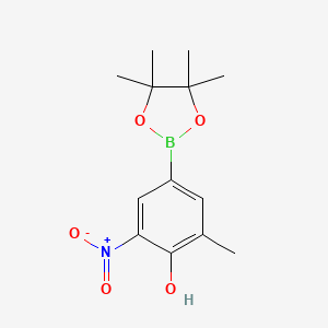 molecular formula C13H18BNO5 B7957418 2-Methyl-6-nitro-4-(tetramethyl-1,3,2-dioxaborolan-2-yl)phenol 