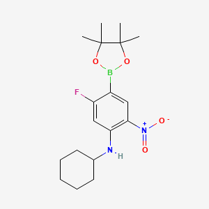molecular formula C18H26BFN2O4 B7957430 N-Cyclohexyl-5-fluoro-2-nitro-4-(tetramethyl-1,3,2-dioxaborolan-2-yl)aniline 