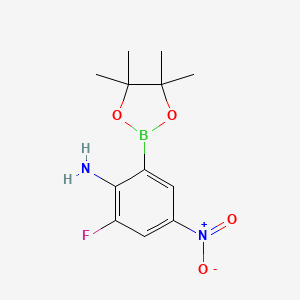 molecular formula C12H16BFN2O4 B7957450 2-Fluoro-4-nitro-6-(tetramethyl-1,3,2-dioxaborolan-2-yl)aniline 