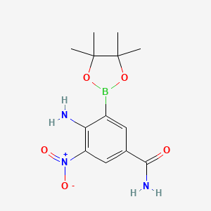 molecular formula C13H18BN3O5 B7957499 4-Amino-3-nitro-5-(tetramethyl-1,3,2-dioxaborolan-2-yl)benzamide 