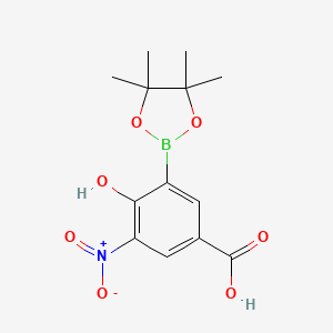 molecular formula C13H16BNO7 B7957520 4-Hydroxy-3-nitro-5-(tetramethyl-1,3,2-dioxaborolan-2-yl)benzoic acid 