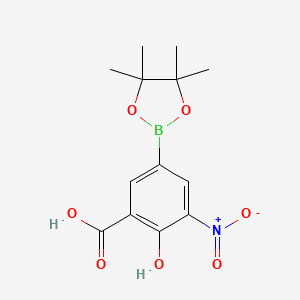 molecular formula C13H16BNO7 B7957524 2-Hydroxy-3-nitro-5-(tetramethyl-1,3,2-dioxaborolan-2-yl)benzoic acid 