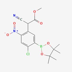molecular formula C16H18BClN2O6 B7957584 Methyl 2-[4-chloro-2-nitro-5-(tetramethyl-1,3,2-dioxaborolan-2-yl)phenyl]-2-cyanoacetate 