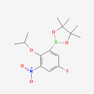 molecular formula C15H21BFNO5 B7957585 2-(5-Fluoro-2-isopropoxy-3-nitrophenyl)-4,4,5,5-tetramethyl-1,3,2-dioxaborolane 