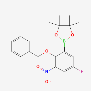 molecular formula C19H21BFNO5 B7957590 2-[2-(Benzyloxy)-5-fluoro-3-nitrophenyl]-4,4,5,5-tetramethyl-1,3,2-dioxaborolane 