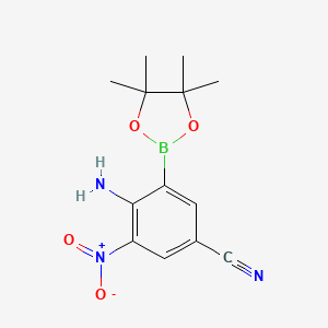 molecular formula C13H16BN3O4 B7957591 4-Amino-3-nitro-5-(tetramethyl-1,3,2-dioxaborolan-2-yl)benzonitrile 