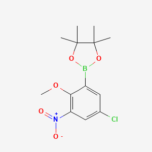 molecular formula C13H17BClNO5 B7957624 2-(5-Chloro-2-methoxy-3-nitrophenyl)-4,4,5,5-tetramethyl-1,3,2-dioxaborolane 