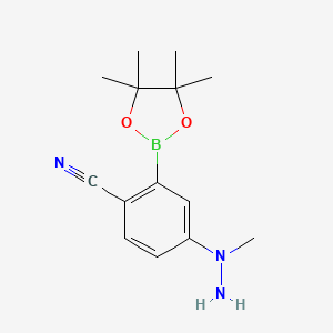 molecular formula C14H20BN3O2 B7957645 4-(1-Methylhydrazin-1-yl)-2-(tetramethyl-1,3,2-dioxaborolan-2-yl)benzonitrile 