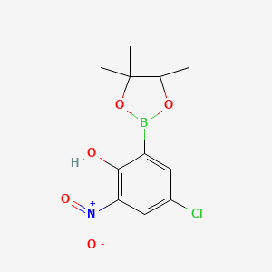 molecular formula C12H15BClNO5 B7957660 4-Chloro-2-nitro-6-(tetramethyl-1,3,2-dioxaborolan-2-yl)phenol 