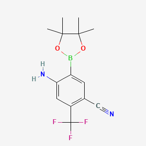 molecular formula C14H16BF3N2O2 B7957668 4-Amino-5-(tetramethyl-1,3,2-dioxaborolan-2-yl)-2-(trifluoromethyl)benzonitrile 