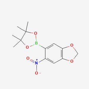 molecular formula C13H16BNO6 B7957692 4,4,5,5-Tetramethyl-2-(6-nitro-2H-1,3-benzodioxol-5-YL)-1,3,2-dioxaborolane 