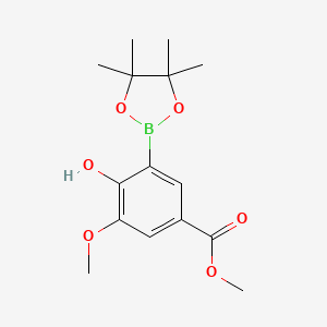 molecular formula C15H21BO6 B7958016 Methyl 4-hydroxy-3-methoxy-5-(tetramethyl-1,3,2-dioxaborolan-2-yl)benzoate 