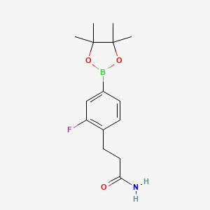 molecular formula C15H21BFNO3 B7958124 3-[2-Fluoro-4-(tetramethyl-1,3,2-dioxaborolan-2-yl)phenyl]propanamide 