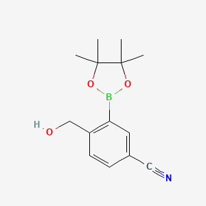 molecular formula C14H18BNO3 B7958186 4-(Hydroxymethyl)-3-(tetramethyl-1,3,2-dioxaborolan-2-yl)benzonitrile 