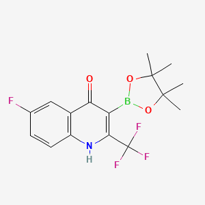 molecular formula C16H16BF4NO3 B7958300 6-Fluoro-3-(tetramethyl-1,3,2-dioxaborolan-2-yl)-2-(trifluoromethyl)quinolin-4-ol 
