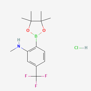 molecular formula C14H20BClF3NO2 B7958316 N-Methyl-2-(tetramethyl-1,3,2-dioxaborolan-2-yl)-5-(trifluoromethyl)aniline hydrochloride 