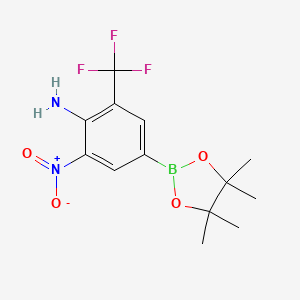 molecular formula C13H16BF3N2O4 B7958351 2-Nitro-4-(tetramethyl-1,3,2-dioxaborolan-2-yl)-6-(trifluoromethyl)aniline 