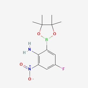 molecular formula C12H16BFN2O4 B7958366 4-Fluoro-2-nitro-6-(tetramethyl-1,3,2-dioxaborolan-2-yl)aniline 