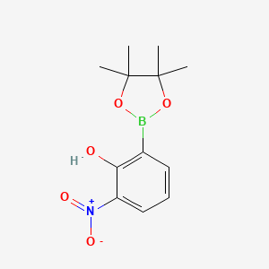molecular formula C12H16BNO5 B7958443 2-Nitro-6-(tetramethyl-1,3,2-dioxaborolan-2-yl)phenol 