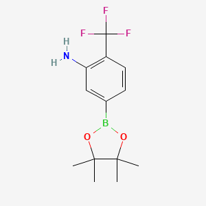 molecular formula C13H17BF3NO2 B7958547 5-(Tetramethyl-1,3,2-dioxaborolan-2-yl)-2-(trifluoromethyl)aniline 