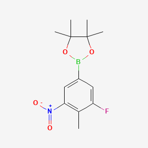molecular formula C13H17BFNO4 B7958585 2-(3-Fluoro-4-methyl-5-nitrophenyl)-4,4,5,5-tetramethyl-1,3,2-dioxaborolane 