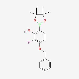 molecular formula C19H22BFO4 B7958614 3-(Benzyloxy)-2-fluoro-6-(tetramethyl-1,3,2-dioxaborolan-2-yl)phenol 