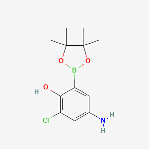 molecular formula C12H17BClNO3 B7958626 4-Amino-2-chloro-6-(tetramethyl-1,3,2-dioxaborolan-2-yl)phenol 