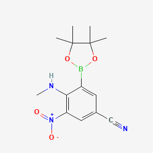 molecular formula C14H18BN3O4 B7958768 4-(Methylamino)-3-nitro-5-(tetramethyl-1,3,2-dioxaborolan-2-yl)benzonitrile 