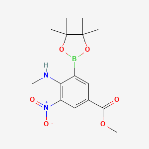 molecular formula C15H21BN2O6 B7958787 Methyl 4-(methylamino)-3-nitro-5-(tetramethyl-1,3,2-dioxaborolan-2-yl)benzoate 