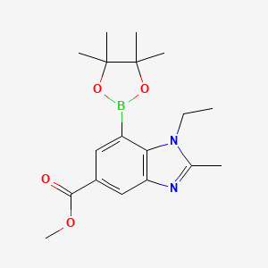 molecular formula C18H25BN2O4 B7958841 Methyl 1-ethyl-2-methyl-7-(tetramethyl-1,3,2-dioxaborolan-2-yl)-1,3-benzodiazole-5-carboxylate 