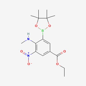 molecular formula C16H23BN2O6 B7958875 Ethyl 4-(methylamino)-3-nitro-5-(tetramethyl-1,3,2-dioxaborolan-2-yl)benzoate 