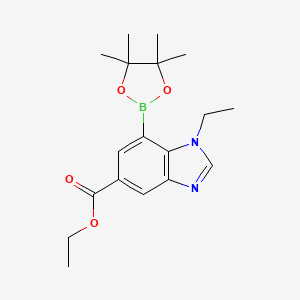 molecular formula C18H25BN2O4 B7958915 Ethyl 1-ethyl-7-(tetramethyl-1,3,2-dioxaborolan-2-yl)-1,3-benzodiazole-5-carboxylate 