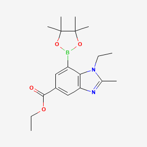 molecular formula C19H27BN2O4 B7958917 Ethyl 1-ethyl-2-methyl-7-(tetramethyl-1,3,2-dioxaborolan-2-yl)-1,3-benzodiazole-5-carboxylate 